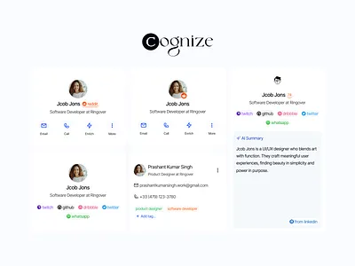 Cognize profile cards ai card ui card ui cleandesign cognize contact card contact card ui figmadesign productdesign profile cards uiuxdesign