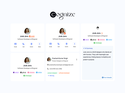 Cognize profile cards ai card ui card ui cleandesign cognize contact card contact card ui figmadesign productdesign profile cards uiuxdesign