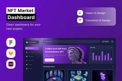 NFT Market Dashboard animation app branding dashboard illustration mobile mobile app product design ui ui kit user interface ux web web design web development website