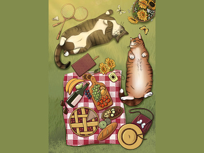 Cats at a picnic design graphic design illustration