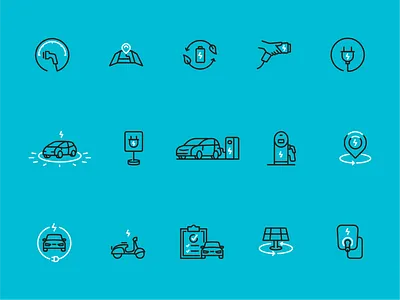 Sustainable Transport Icons car charging electric energy ev icon linear renewable sustainability transport vehicle