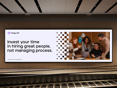 Billboards and posters for Mega HR ai artificial intelligence billboard branding design subscription digital enterprise hiring hr logo management mega pixel poster print team visual identity web3