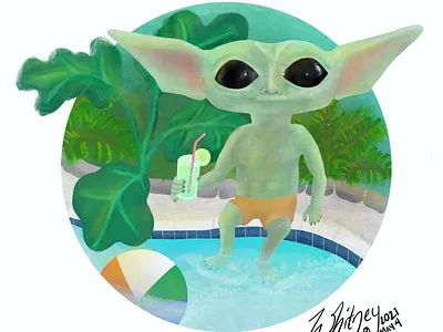 May the 4th be with you digital painting illustration poolside procreate refreshing relax yoda
