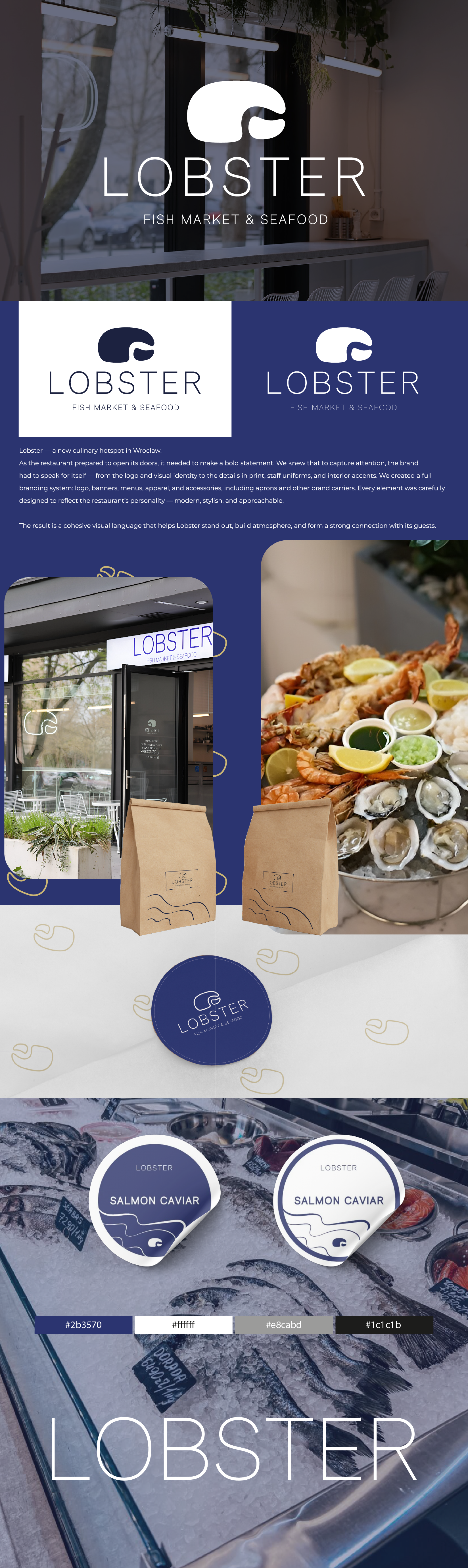 Lobster: Fish Market & Seafood Branding brand guidelines brand identity branding color palette design graphic design logo logo design menu design packaging design visual identity
