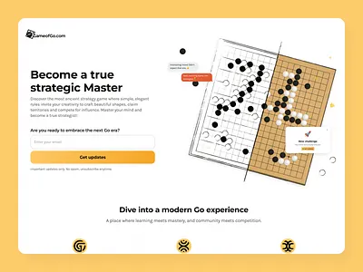 GameofGo landing page app branding chess concept design form game illustration landong logo subscribe ui ux web website