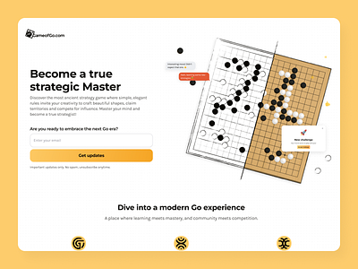GameofGo landing page app branding chess concept design form game illustration landong logo subscribe ui ux web website