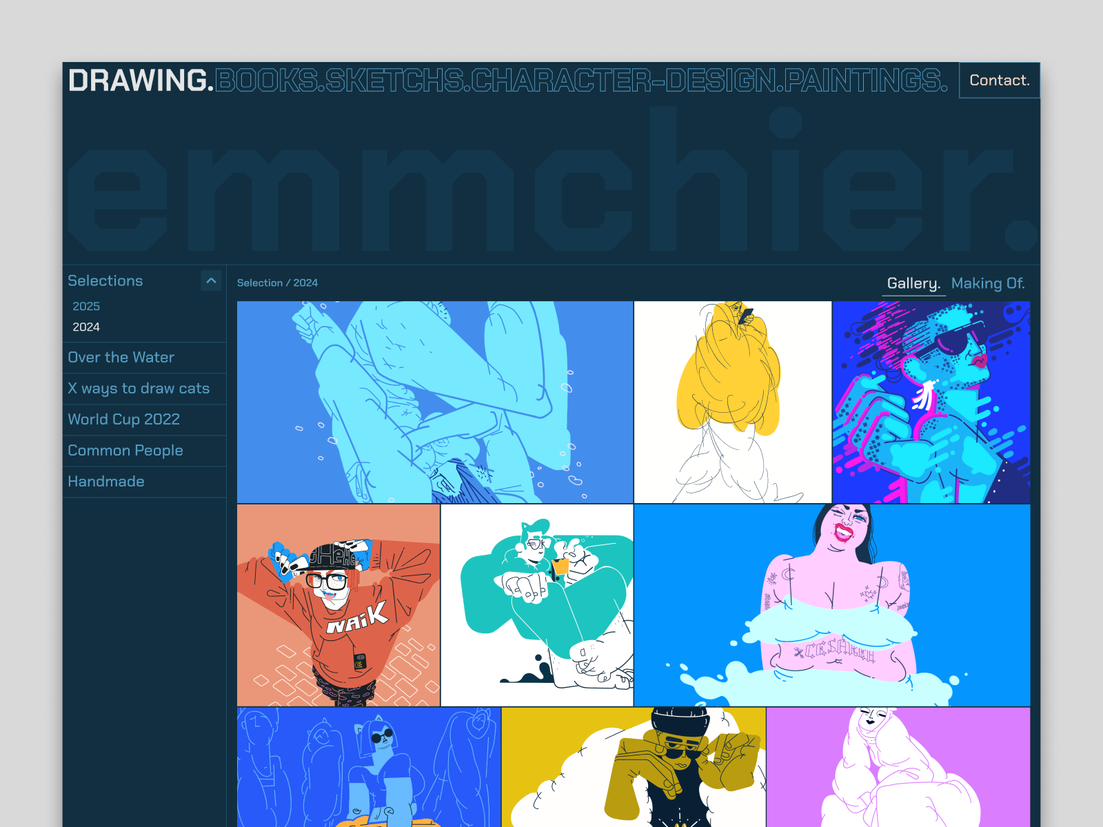 A minimalist Grid Gallery page clean interface creative portfolio dark mode grid grid gallery illustration gallery minimal design modern web portfolio website responsive design ui design web design