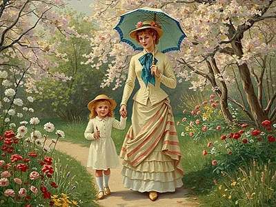 Walk in The garden cover art work historical romance illustration regency