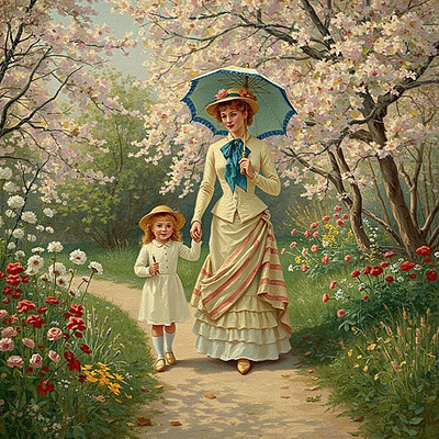 Walk in The garden cover art work historical romance illustration regency