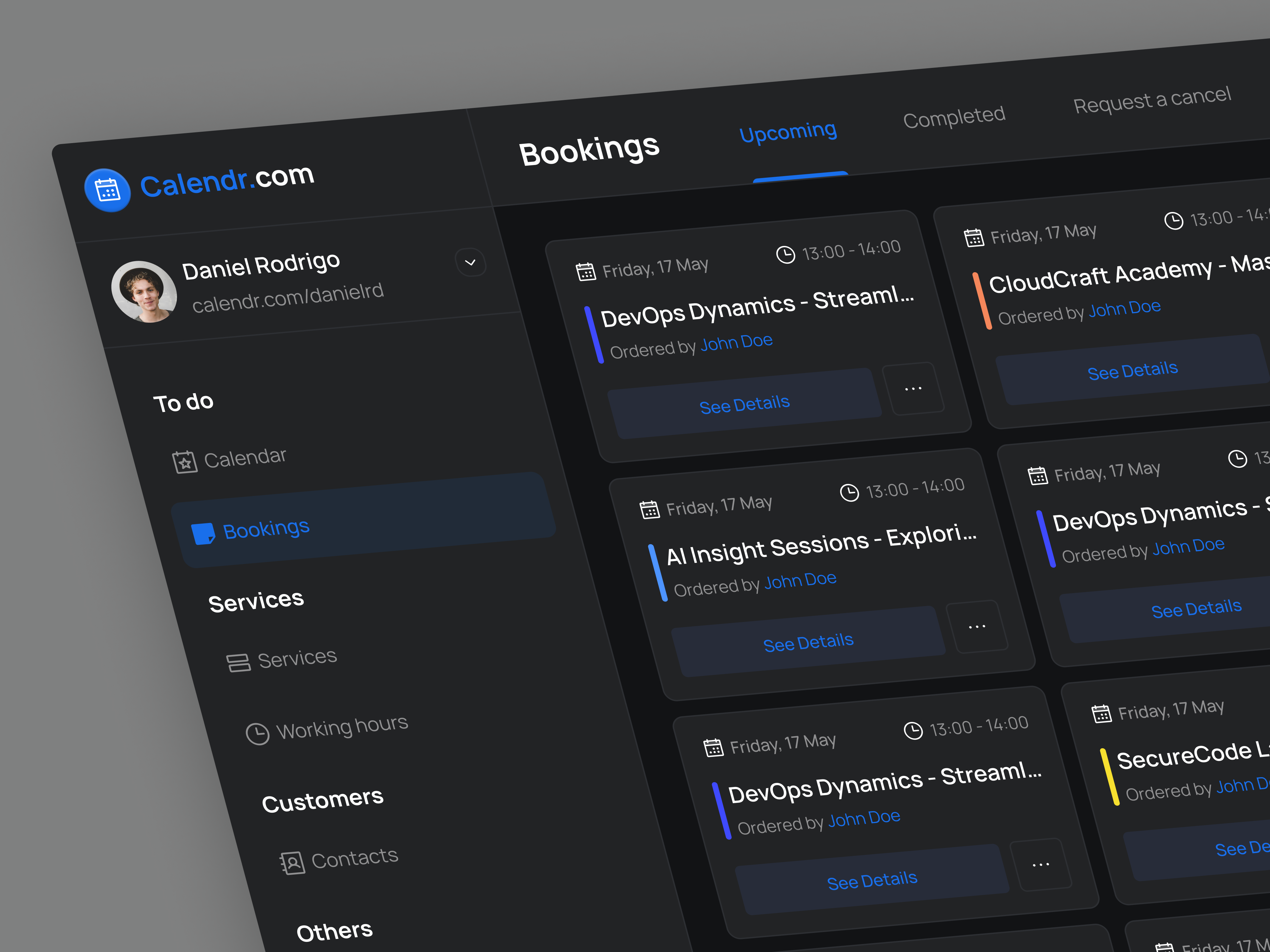 Booking Service Appointment Dashboard - Bookings Page appointment booking calendar dark mode dashboard design figma layout service ui ux web design