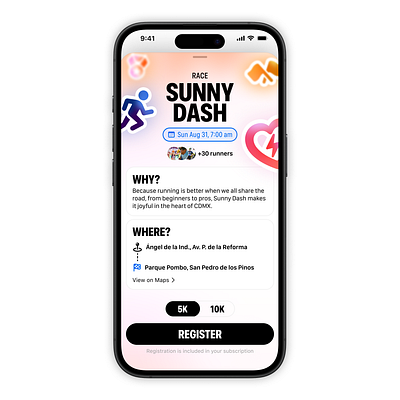 🏃‍♂️ Sunny Dash – Race Registration Concept app design design mobile app mobile design ui ux widget