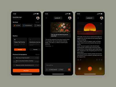 Lumix - AI Platform Mobile App ai ai saas animation artificial intelligence chat chat ai clean digital graphic design homepage internet mobile modern motion graphics services technology typography ui ux voice chat
