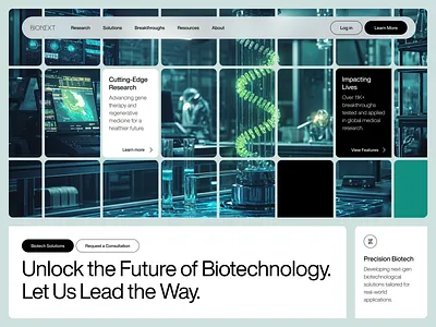 Bionext – Precision Biotech Landing Page Design biotech biotechnology design interface landing page logo modern technology ui ui design uiux ux ux design web design