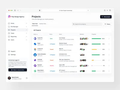 Logger Dashboard ✨ ai dashboard design figma interface management minimal navigation product product design project dashboard saas sidebar sidenav team members ui ux design web app