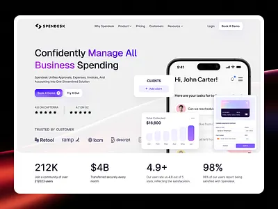 Spendesk - Finance Landing Page Revamp analytics animation bank bank app banking app card credit card finance financial fintech app landing page money savings statistics transactions transfer wallet web web design website
