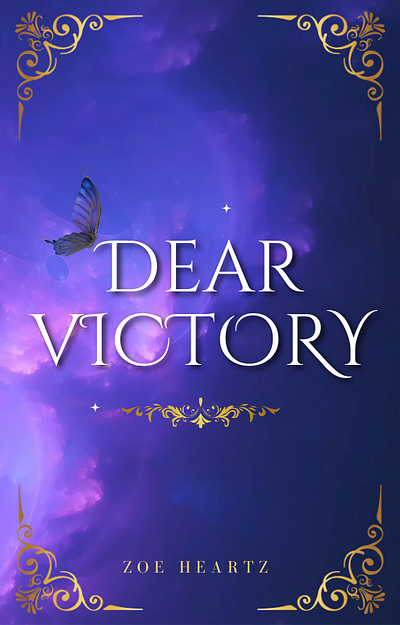 Zoe Heartz Novel Book Cover: Dear Victory book cover book design branddesign branding butterfly clean colorful design e book cover fantasy gold graphic design illustration logo purple romance romantasy ui