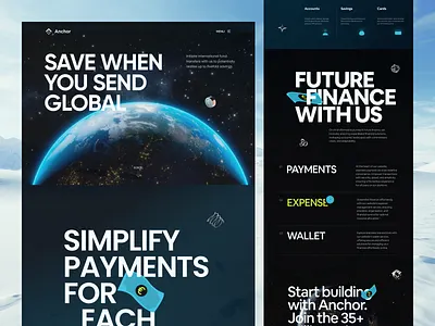 Anchor - Banking and Finance Landing Page banking landing page design finance ui financial design financial landing page financial ui fintech fintech trends fintech website mobile banking payments saas saas design saas landing page saas website startup ui ux wallet