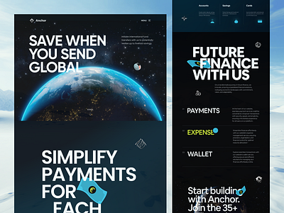 Anchor - Banking and Finance Landing Page banking landing page design finance ui financial design financial landing page financial ui fintech fintech trends fintech website mobile banking payments saas saas design saas landing page saas website startup ui ux wallet