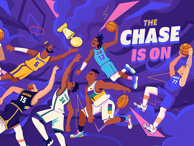 The Chase is On ball basketball champion game giannis hoop illustration jamorant lebronjames lucadoncic nba playoffs sports trophy zion