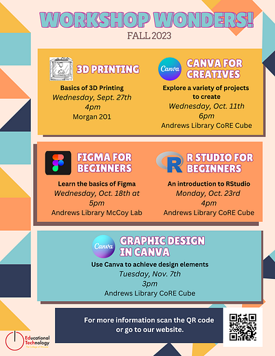 All Workshops Promotional Materials! branddesign branding canva clean colorful design digital signage educational technology graphic design illustration instagram logo poster promotional materials social media teaching workshops workshops