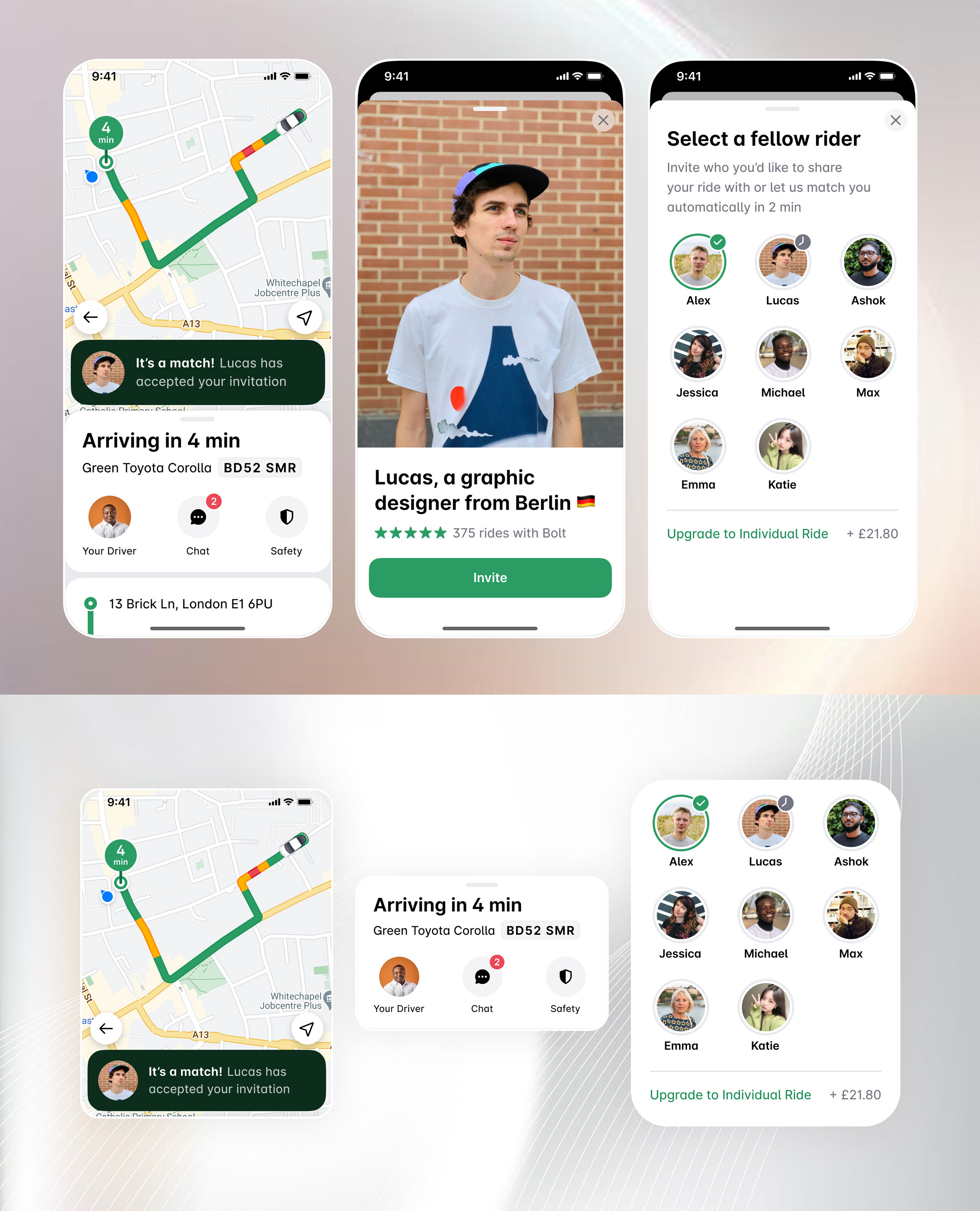 Rideshare mobile app animation app card driving driving map mobile design rideshare trackig