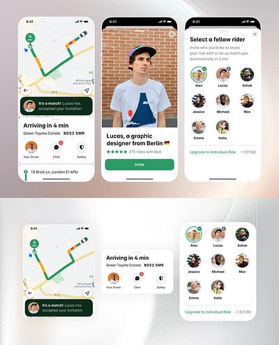 Rideshare mobile app animation app card driving driving map mobile design rideshare trackig