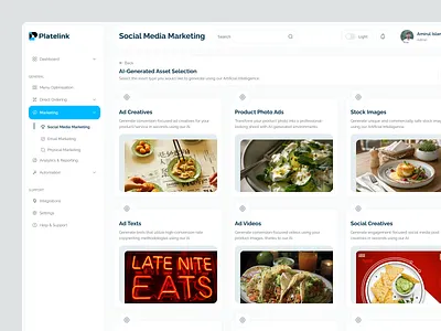 Restaurant - Social Media Marketing Asset Selection advertiser asset dashboard design system digital advertising digital marketing e marketing erp erp dashboard erp system events marketing dashboard online marketing platform pos dashboard product design social media marketing ui design ux design web design