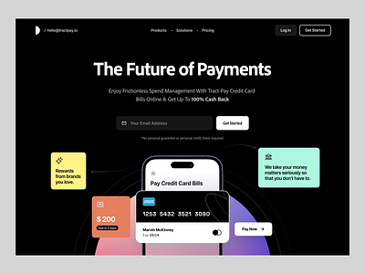 Dark UI black website credit card dark mode fianance header hero landing page landing ui payment product product design saas ui ui ux user experience ux web web app website website development