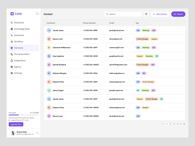 CallAI voice agent - Contacts us page ai assistant ai call ai startup ai voice animation b2b saas contact page contact us dashboard design design systems enterprise ux interactive design product design saas ui design ux design wavespace web application webapp workflow