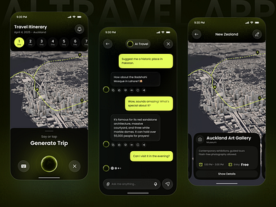 AI Travel Planner App – Smart Trip Generator & Itinerary Builder ai app ai travel planner app design booking app ui futuristic ui design ios itinerary app ui itinerary builder map app design mobile mobile app modern app design smart travel app travel travel app design trip generator trip planner app