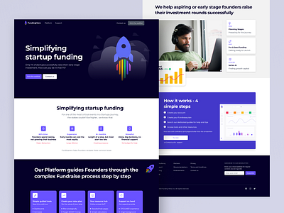 FundingHero - Platform simplifying startup funding branding funding fundraising illustration logo nocode rocket startup ui uiux ux web design webflow website