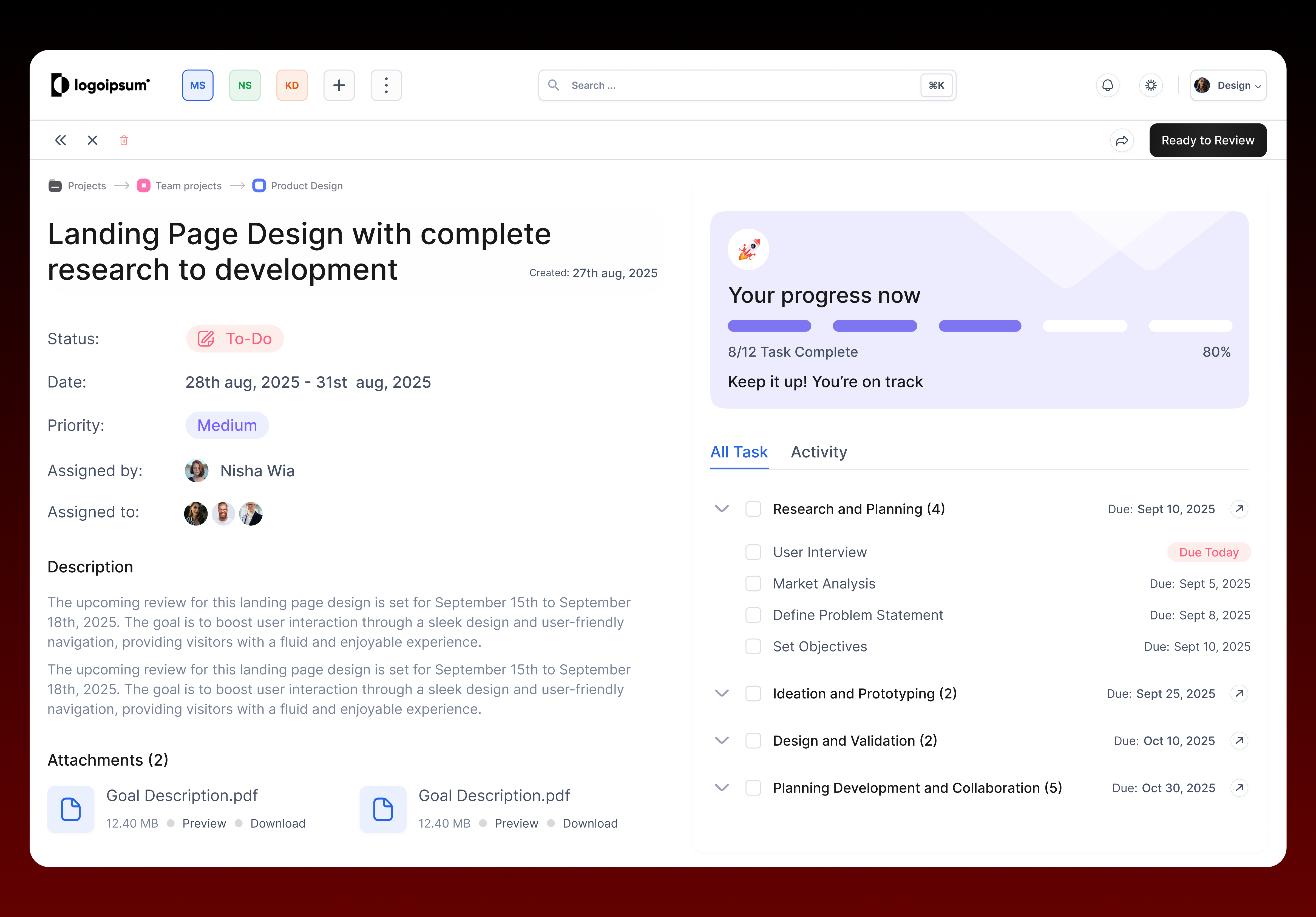 Task Management Dashboard app dashboard sub task task management tasks ui uidesign ux web app web applications