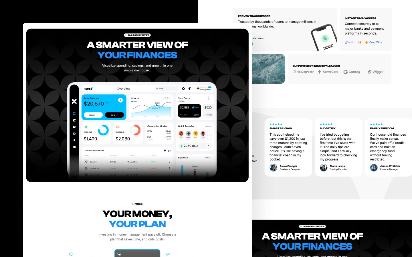 Numeo - Finance & SaaS Landing Page dashboard digital product finance graph design landing page saas landing page saas template template web design website