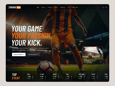 ⚽ GrendoKick Homepage clean creative design football football news football online football web football website homepage live match minimal sports sports news typography ui ui design ux web website
