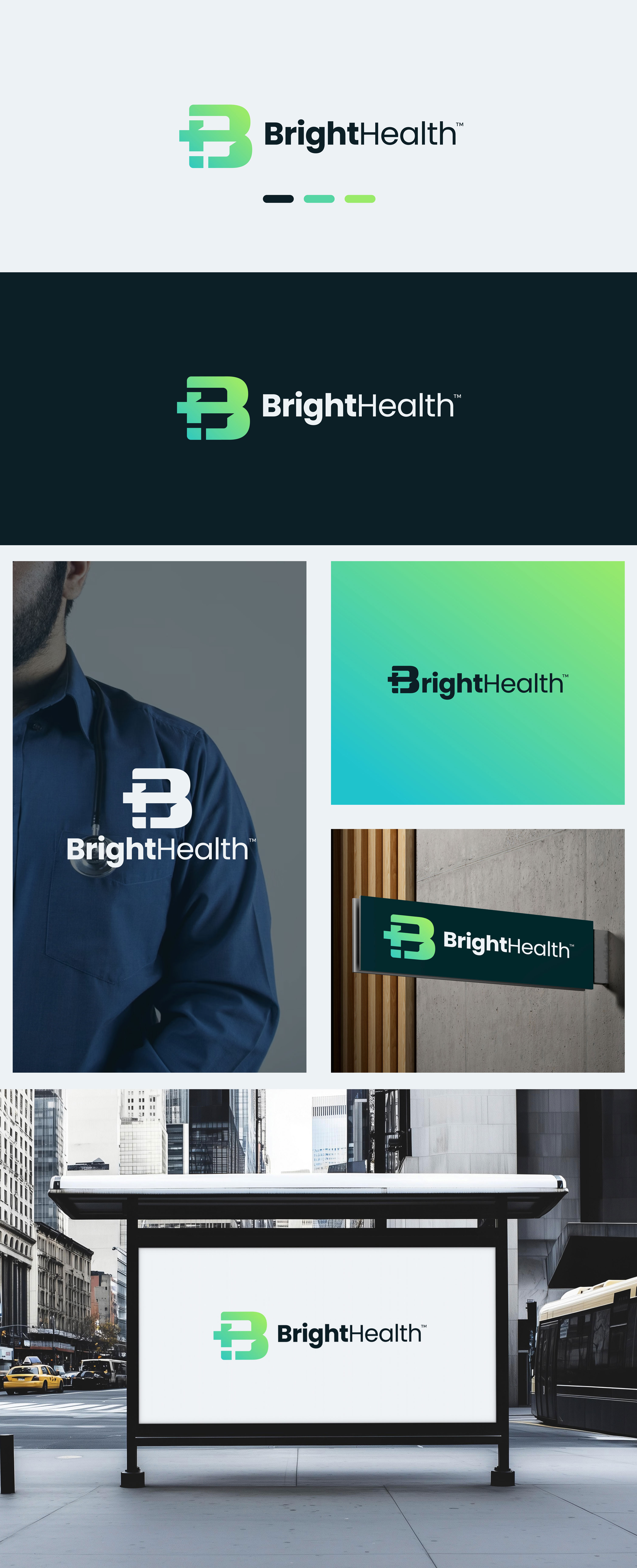 BrightHealth Logo For Sale branding health logo medical pharmaceutical vector