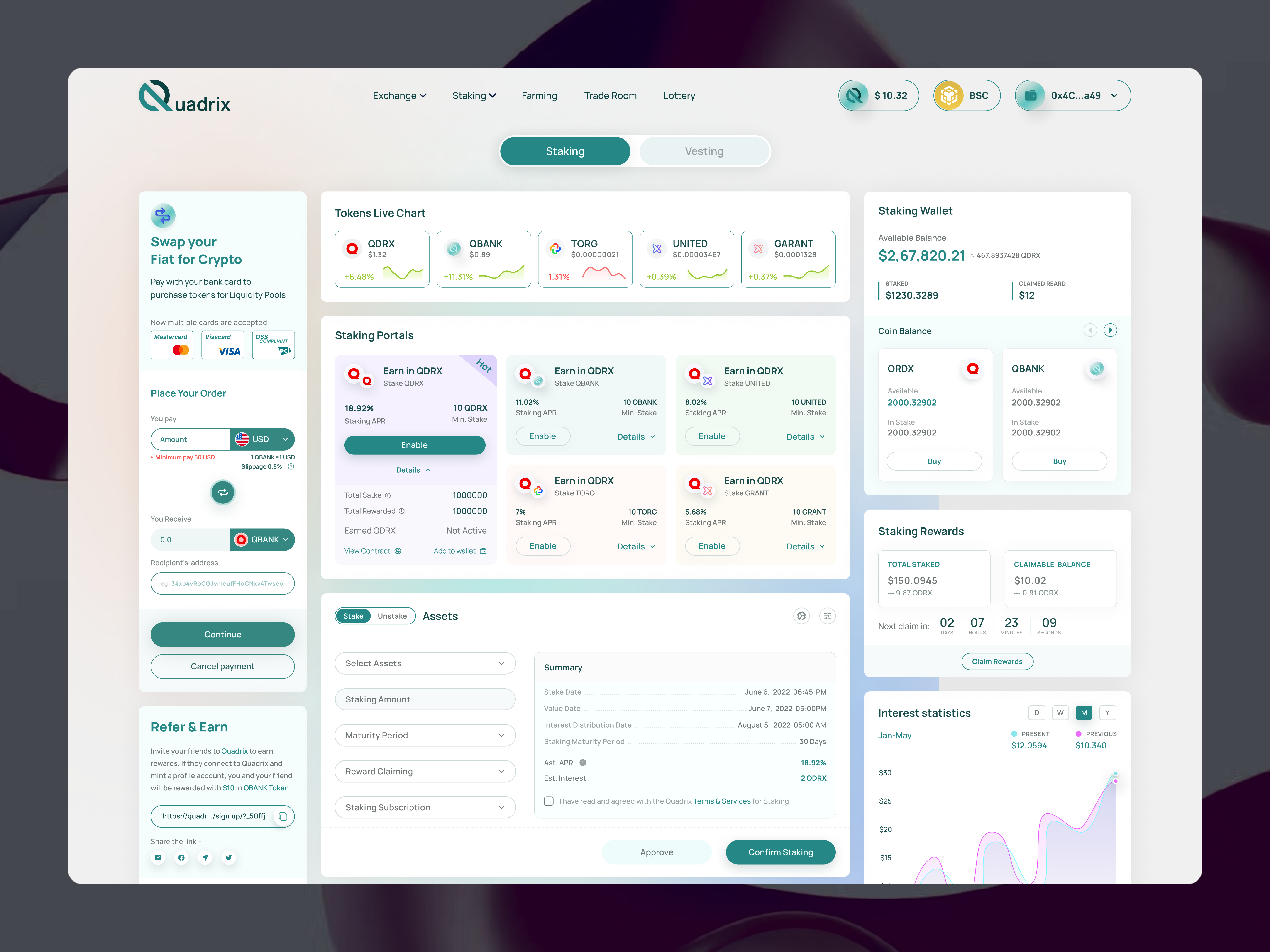Crypto Staking Dashboard UI analytics clean ui crypto crypto dashboard dashboard defi dashboard exchange finance app finance app ui modern ui staking token swap trading platform ui user interface ux wallet web web app ui web design