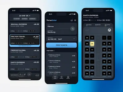 ThriveGlobal - Bus Ticket App UI/UX Design booking system ui bus booking ui design bus ticket booking app clean ui ux dribbble app design mobile app design modern mobile app online booking app thriveglobal app design ticket reservation app transport booking app travel app ui travel app ux travel startup design user experience design ticket