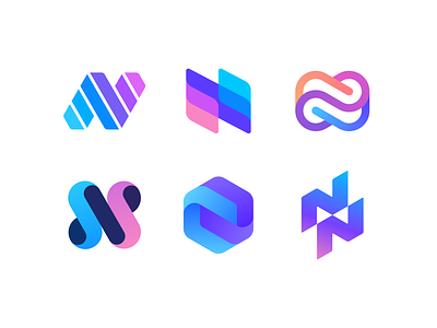 N Logos alphabet brand branding collection colors connection design for sale geometric gradient identity letter n logo logodesign loops mark monogram n neon symbol