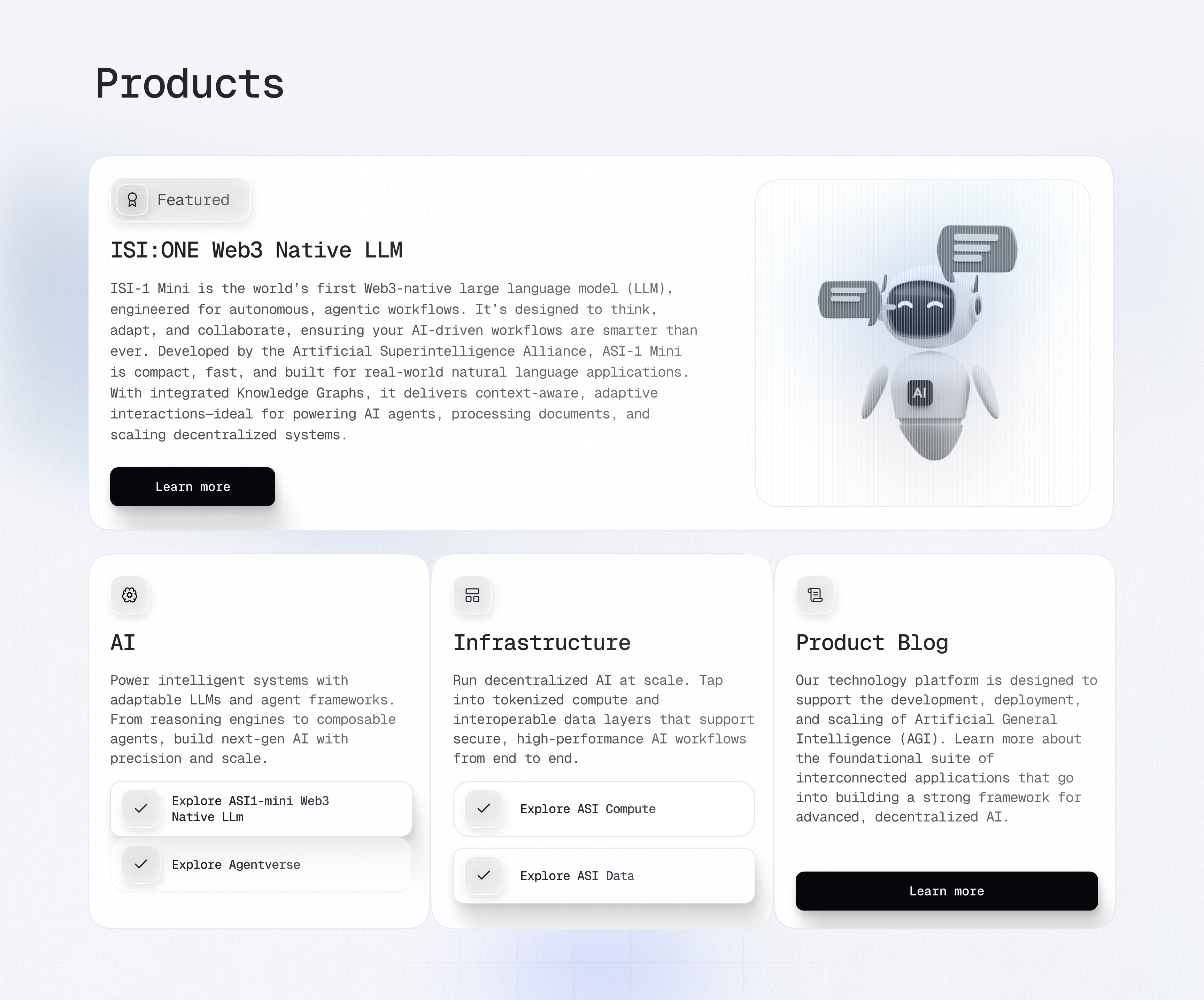 AI Website - Products Card ai bento card card design landing page minimal product web