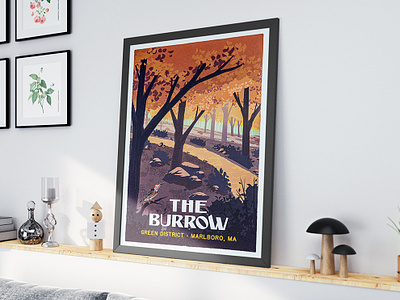 The Burrow 2d burrow digital painting forest illustration landscape leaves national park poster print procreate retro trail tree works progress administration wpa
