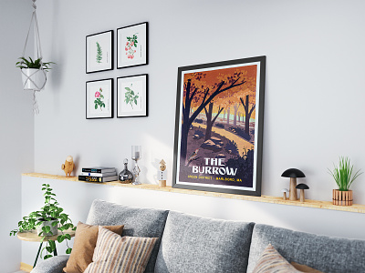 The Burrow 2d burrow digital painting forest illustration landscape leaves national park poster print procreate retro trail tree works progress administration wpa