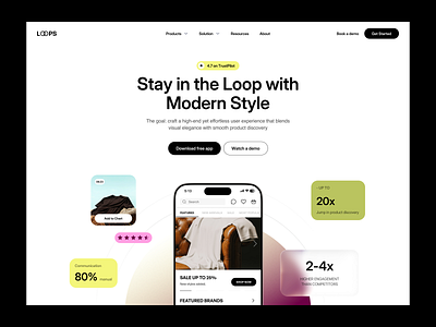 LOOPS - E-Commerce Landing Page b2b branding cart clean design e commerce landing page ecommerce ecommerce website fashion clothing homepage marketplace modern online store product shop shopify shopping uiux web design website