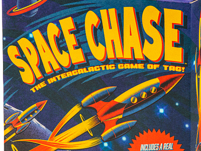 Space Chase 2d board children digital painting game gaming illustration mid century outer packaging planet procreate retro rocket ship space table top vintage