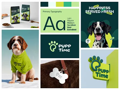 Pupp Time: A Playful & Fresh Brand Identity for Pet Lovers animalbranding brandinginspiration creativebranding dogfoodbrand identitydesign logodesign packagingdesign petbranding petfooddesign visualidentity
