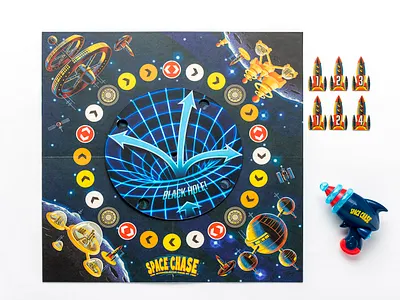 Space Chase 2d board digital painting game illustration mid century packaging planet procreate raygun retro rocket ship space table top vintage