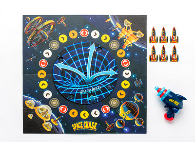 Space Chase 2d board digital painting game illustration mid century packaging planet procreate raygun retro rocket ship space table top vintage