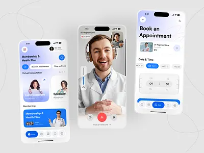 Health Care Mobile App app appdesign appointmentapp cleanui digitalhealth doctorapp health tracker healthcareapp healthtech ios app medicalapp minimaldesign mobile app mobileappdesign modernui patientcareux telemedicine uiux virtualconsultation
