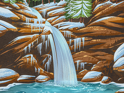 Lower Falls (Winter) 2d digital painting ice illustration landscape national park procreate retro snow state vintage waterfall winter wpa