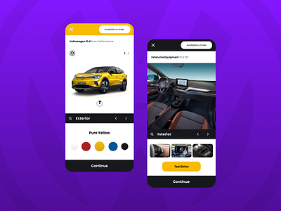 Car Configurator - Mobile UXUI Concept aiapp car car exterior car interior car modification clean config car configuration configurator configure car design mobile design talavadze trendy ui ux volkswagen web design