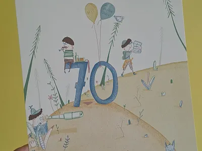 Yay! 70! aquarel birthday crayon gift handmade hiking illustration print